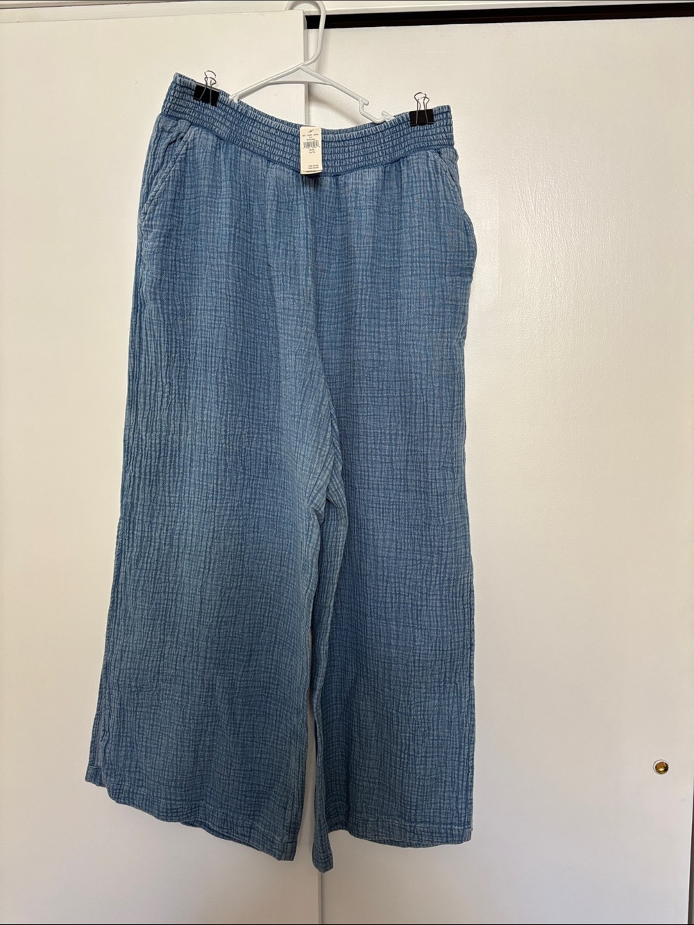 aerie Sky Blue Wide-Leg Textured Pull-On Pants
